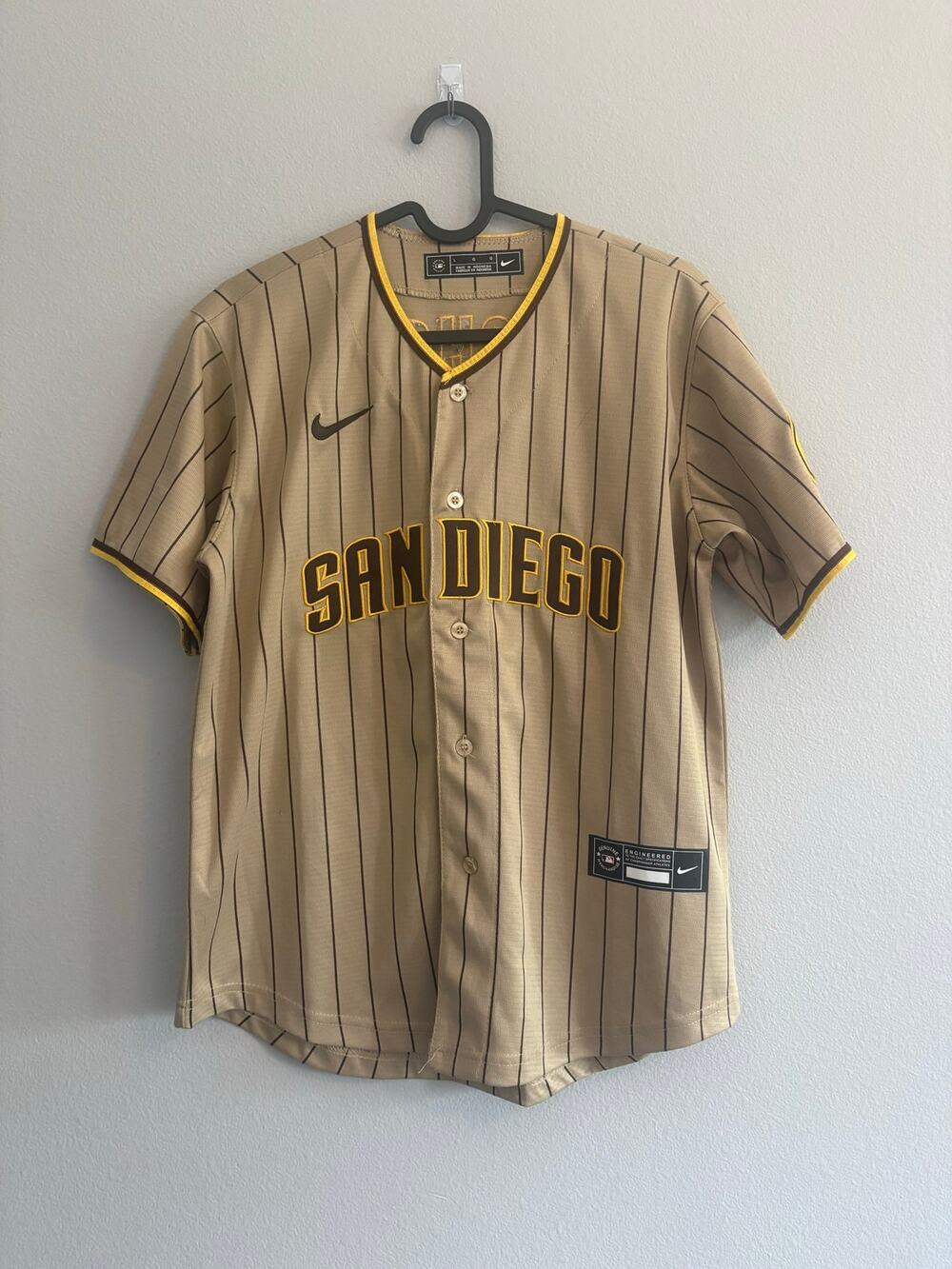 Nike Manny Machado #13 San Diego Padres Jersey Youth L 14/16 Tan Pinstripe MLB